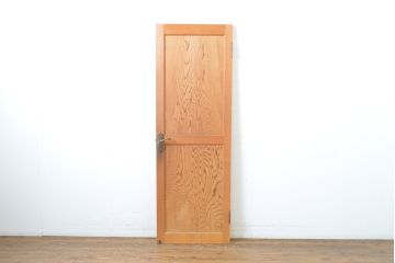和製ビンテージ　高級品!!　ヒノキ(檜)枠　鏡板杉(スギ)材　一枚板　数寄屋造り家屋の扉1枚(ヴィンテージ、建具、玄関ドア、木製ドア)(R-063678)