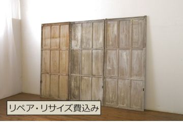 アンティーク建具　ペイント仕上げ限定　背の高い板戸3枚セット(引き戸)(R-063689)