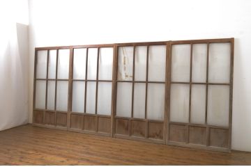 アンティーク建具　経年を感じる風合いが魅力のガラス戸4枚セット(引き戸、建具)(R-063691)