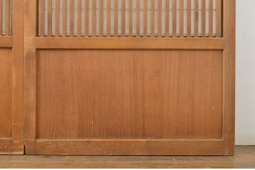 和製アンティーク　表裏で雰囲気が変わる裏障子付き　幅狭格子戸4枚セット(障子戸、引き戸、ガラス戸、建具、ガラス帯戸)(R-063694)