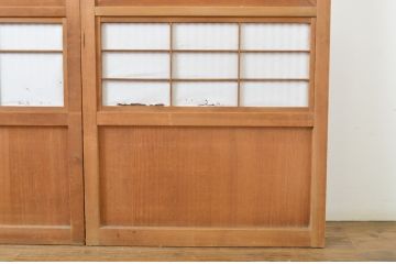 和製アンティーク　表裏で雰囲気が変わる裏障子付き　幅狭格子戸4枚セット(障子戸、引き戸、ガラス戸、建具、ガラス帯戸)(R-063694)