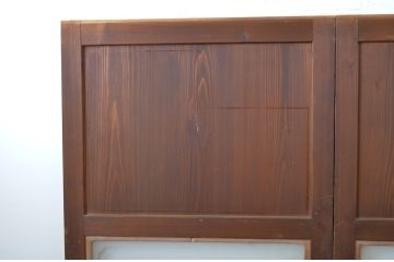 アンティーク建具　ラフジュオリジナルステンドグラス入り　キレイな木目が上品なガラス帯戸2枚セット(板戸、引き戸、ガラス戸)(R-063699)
