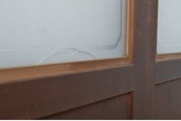 アンティーク建具　ラフジュオリジナルステンドグラス入り　キレイな木目が上品なガラス帯戸2枚セット(板戸、引き戸、ガラス戸)(R-063699)