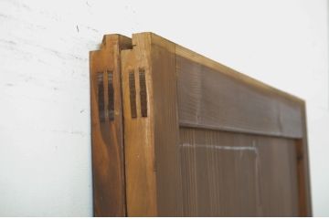 アンティーク建具　ラフジュオリジナルステンドグラス入り　キレイな木目が上品なガラス帯戸2枚セット(板戸、引き戸、ガラス戸)(R-063699)