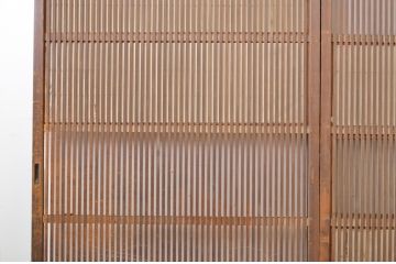 和製アンティーク　腰板欅(ケヤキ)　昭和の懐かしさを感じさせる裏障子付き格子戸2枚セット(建具、引き戸)(R-063700)
