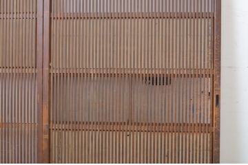 和製アンティーク　腰板欅(ケヤキ)　昭和の懐かしさを感じさせる裏障子付き格子戸2枚セット(建具、引き戸)(R-063700)