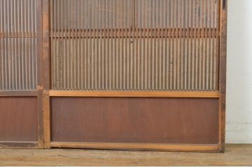 和製アンティーク　腰板欅(ケヤキ)　昭和の懐かしさを感じさせる裏障子付き格子戸2枚セット(建具、引き戸)(R-063700)