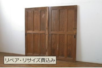 アンティーク建具　木の温かな色合いが魅力の板戸2枚セット(引き戸、玄関戸)(R-063701)