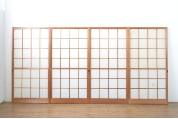 レトロ建具　昭和レトロ　落ち着いた和の空間づくりにおすすめな雪見障子戸4枚セット(建具、擦り上げ障子戸、擦上障子戸、引き戸)(R-063703)