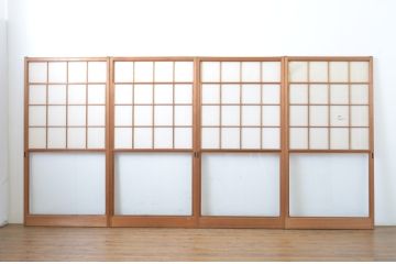 レトロ建具　昭和レトロ　落ち着いた和の空間づくりにおすすめな雪見障子戸4枚セット(建具、擦り上げ障子戸、擦上障子戸、引き戸)(R-063703)