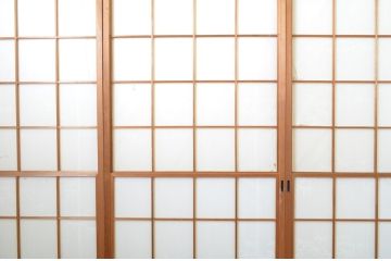 レトロ建具　昭和レトロ　落ち着いた和の空間づくりにおすすめな雪見障子戸4枚セット(建具、擦り上げ障子戸、擦上障子戸、引き戸)(R-063703)