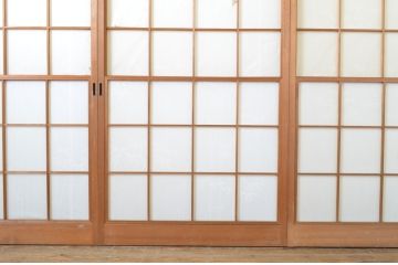 レトロ建具　昭和レトロ　落ち着いた和の空間づくりにおすすめな雪見障子戸4枚セット(建具、擦り上げ障子戸、擦上障子戸、引き戸)(R-063703)