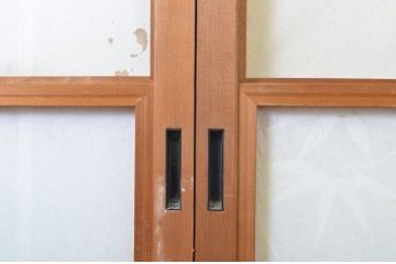 レトロ建具　昭和レトロ　落ち着いた和の空間づくりにおすすめな雪見障子戸4枚セット(建具、擦り上げ障子戸、擦上障子戸、引き戸)(R-063703)