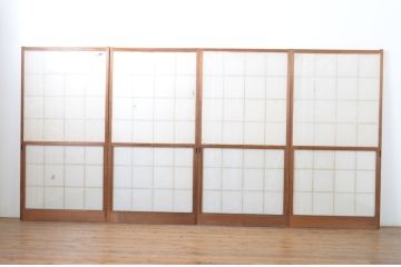 レトロ建具　昭和レトロ　落ち着いた和の空間づくりにおすすめな雪見障子戸4枚セット(建具、擦り上げ障子戸、擦上障子戸、引き戸)(R-063703)