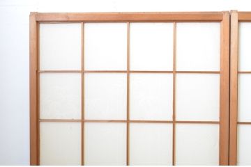 レトロ建具　昭和レトロ　温かな木の色味が魅力の雪見障子戸4枚セット(建具、引き戸、擦り上げ障子戸、擦上障子戸、ガラス戸)(R-063704)