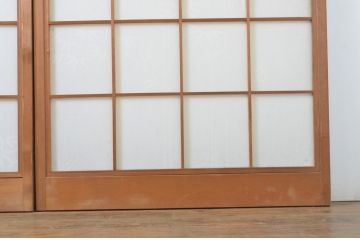 レトロ建具　昭和レトロ　温かな木の色味が魅力の雪見障子戸4枚セット(建具、引き戸、擦り上げ障子戸、擦上障子戸、ガラス戸)(R-063704)
