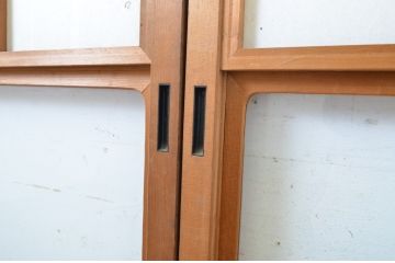 レトロ建具　昭和レトロ　温かな木の色味が魅力の雪見障子戸4枚セット(建具、引き戸、擦り上げ障子戸、擦上障子戸、ガラス戸)(R-063704)