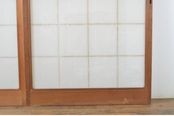 レトロ建具　昭和レトロ　温かな木の色味が魅力の雪見障子戸4枚セット(建具、引き戸、擦り上げ障子戸、擦上障子戸、ガラス戸)(R-063704)
