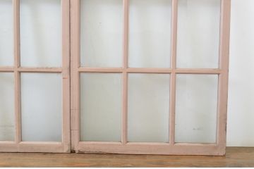 アンティーク建具　ペイント仕上げ限定　ピンクの色味が可愛らしいペイントガラス窓4枚セット(引き戸、ガラス戸)(R-063705)