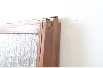 アンティーク建具　腰板欅(ケヤキ)材　プレスガラスが美しい格子ガラス戸2枚セット(格子戸、引き戸)(R-063707)