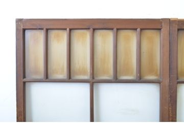 アンティーク建具　大正ロマン　両面面取りの上手物!木のぬくもり感じる色味が魅力のガラス戸2枚セット(引き戸)(R-063708)