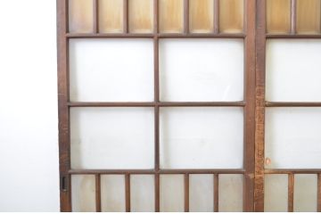 アンティーク建具　大正ロマン　両面面取りの上手物!木のぬくもり感じる色味が魅力のガラス戸2枚セット(引き戸)(R-063708)