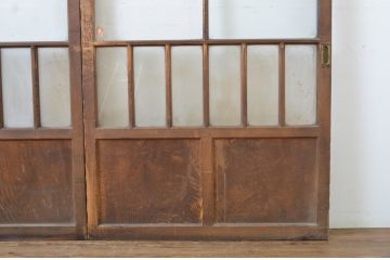 アンティーク建具　大正ロマン　両面面取りの上手物!木のぬくもり感じる色味が魅力のガラス戸2枚セット(引き戸)(R-063708)