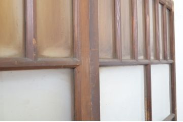 アンティーク建具　大正ロマン　両面面取りの上手物!木のぬくもり感じる色味が魅力のガラス戸2枚セット(引き戸)(R-063708)
