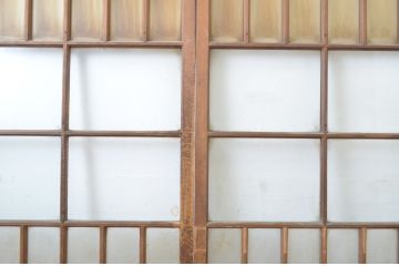 アンティーク建具　大正ロマン　両面面取りの上手物!木のぬくもり感じる色味が魅力のガラス戸2枚セット(引き戸)(R-063708)