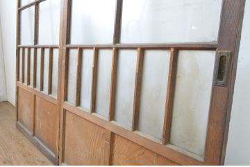 アンティーク建具　大正ロマン　両面面取りの上手物!木のぬくもり感じる色味が魅力のガラス戸2枚セット(引き戸)(R-063708)