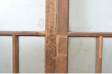 アンティーク建具　大正ロマン　両面面取りの上手物!木のぬくもり感じる色味が魅力のガラス戸2枚セット(引き戸)(R-063708)