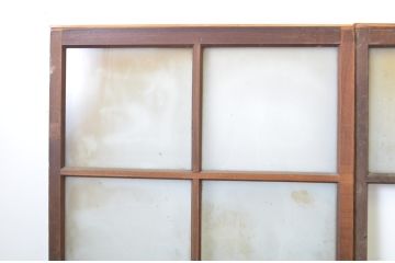 アンティーク建具　欅(けやき)材　くっきりとした杢目が目を惹くガラス戸3枚セット(引き戸)(R-063709)