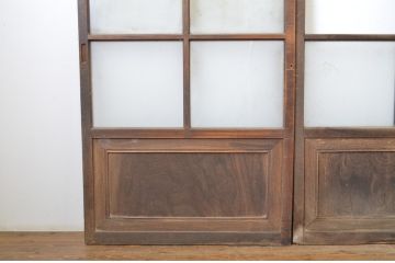 アンティーク建具　欅(けやき)材　くっきりとした杢目が目を惹くガラス戸3枚セット(引き戸)(R-063709)