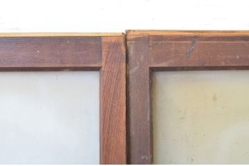 アンティーク建具　欅(けやき)材　くっきりとした杢目が目を惹くガラス戸3枚セット(引き戸)(R-063709)