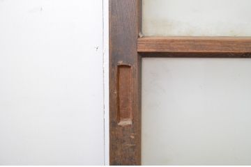 アンティーク建具　欅(けやき)材　くっきりとした杢目が目を惹くガラス戸3枚セット(引き戸)(R-063709)