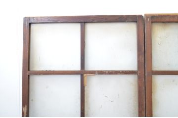 アンティーク建具　欅(けやき)材　くっきりとした杢目が目を惹くガラス戸3枚セット(引き戸)(R-063709)