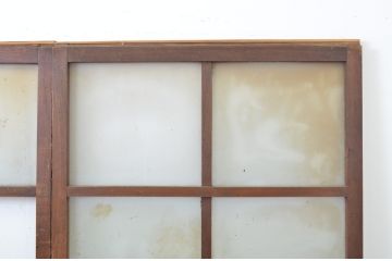 アンティーク建具　欅(けやき)材　くっきりとした杢目が目を惹くガラス戸3枚セット(引き戸)(R-063709)