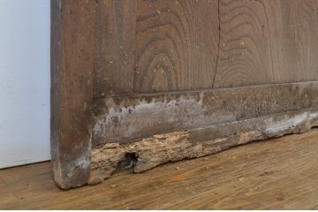 アンティーク建具　欅(けやき)材　くっきりとした杢目が目を惹くガラス戸3枚セット(引き戸)(R-063709)