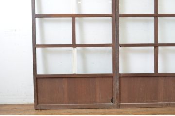 アンティーク建具　格子入り　昭和の懐かしさを感じさせるガラス戸2枚セット(格子戸、引き戸)(R-063711)