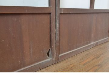アンティーク建具　格子入り　昭和の懐かしさを感じさせるガラス戸2枚セット(格子戸、引き戸)(R-063711)