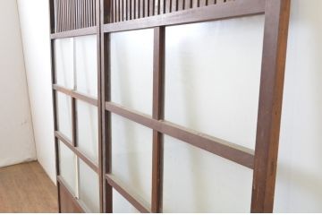 アンティーク建具　格子入り　昭和の懐かしさを感じさせるガラス戸2枚セット(格子戸、引き戸)(R-063711)