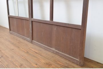 アンティーク建具　格子入り　昭和の懐かしさを感じさせるガラス戸2枚セット(格子戸、引き戸)(R-063711)