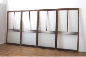 アンティーク建具　昭和レトロな雰囲気を感じさせるガラス戸4枚セット(引き戸)(R-063713)