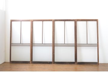 アンティーク建具　昭和レトロな雰囲気を感じさせるガラス戸4枚セット(引き戸)(R-063713)