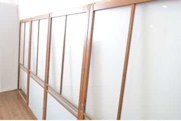 アンティーク建具　昭和レトロな雰囲気を感じさせるガラス戸4枚セット(引き戸)(R-063713)