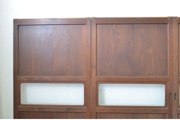 アンティーク建具　レーザー組子入り!きれいな木目が印象的なガラス帯戸4枚セット(引き戸、ガラス戸)(R-63718)