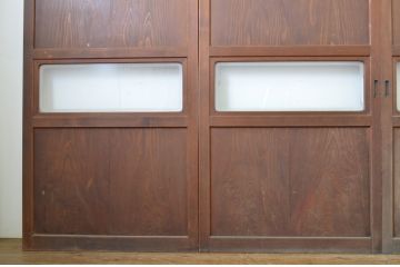 アンティーク建具　レーザー組子入り!きれいな木目が印象的なガラス帯戸4枚セット(引き戸、ガラス戸)(R-63718)