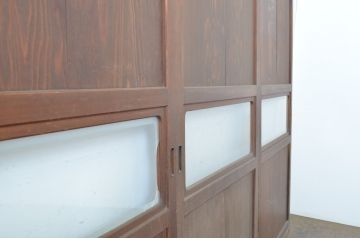 アンティーク建具　レーザー組子入り!きれいな木目が印象的なガラス帯戸4枚セット(引き戸、ガラス戸)(R-63718)