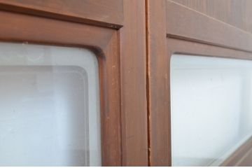 アンティーク建具　レーザー組子入り!きれいな木目が印象的なガラス帯戸4枚セット(引き戸、ガラス戸)(R-63718)