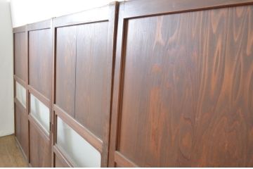 アンティーク建具　レーザー組子入り!きれいな木目が印象的なガラス帯戸4枚セット(引き戸、ガラス戸)(R-63718)